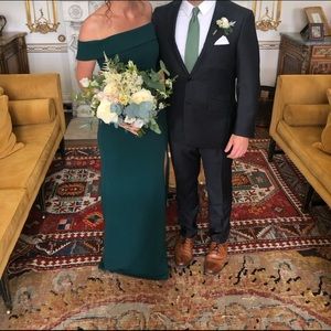 Aveline Forest Green off-shoulder bridesmaid dress